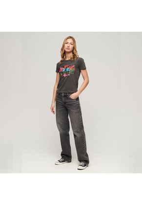 Superdry Camiseta Manga Corta Para Mujer Cali Sticker Fitted Tee Superdry