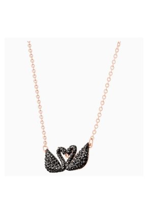 Collar Swarovski Iconic Swan, Negro, Baño En Tono Oro Rosa