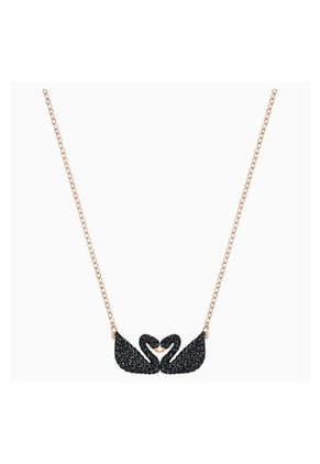 Collar Swarovski Iconic Swan, Negro, Baño En Tono Oro Rosa