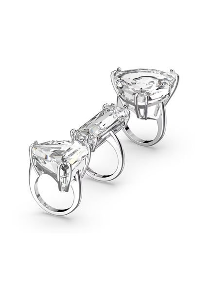 Anillo De Cóctel Mesmera Conjunto (3), Blanco, Baño De Rodio
