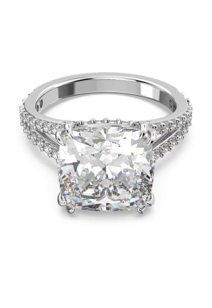 Anillo De Cóctel Constella Talla Cuadrada, Pavé, Blanco, Baño De Rodio