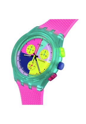 Relojes Swatch Unisex NEON FLASH ARROW. Silicona Rosado SUSG408
