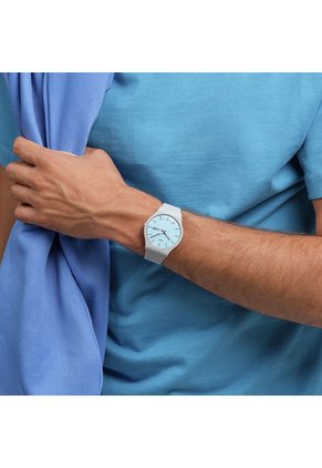 Relojes Swatch Unisex BLUEBERRY SKY. Silicona Gris SO29M702