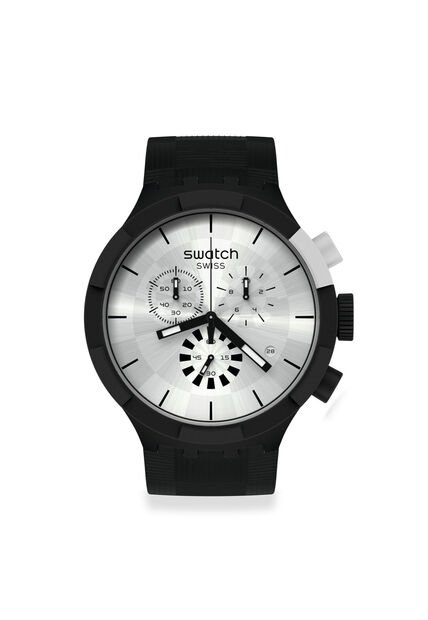 Reloj Swatch Unisex Chequered Silver. Silicona Negro SB02B404