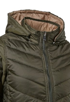 Chaqueta Mujer Corta Acolchada, Combinada Verde-Beige Tellenzi Amelia