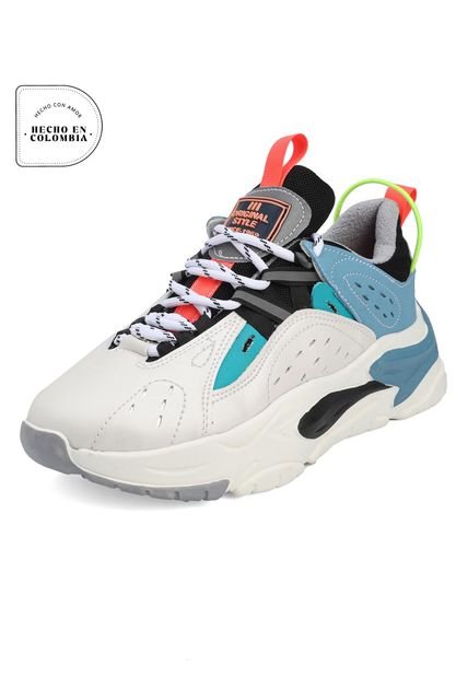 Tenis Sneakers Hombre Beige-Azul Tellenzi Tokio