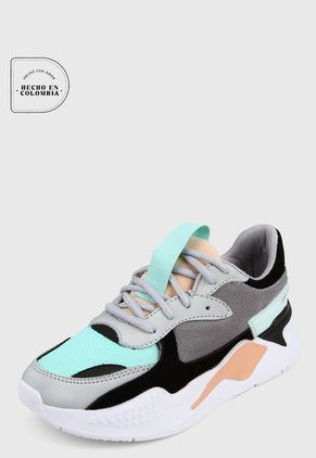 Tenis Gris-Verde Menta-Negro-Blanco Tellenzi