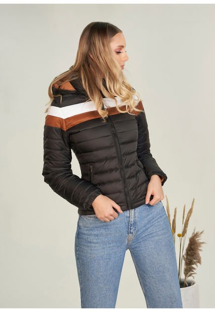 Chaqueta Mujer Corta Acolchada, Combinada Negro Tellenzi Kasandra