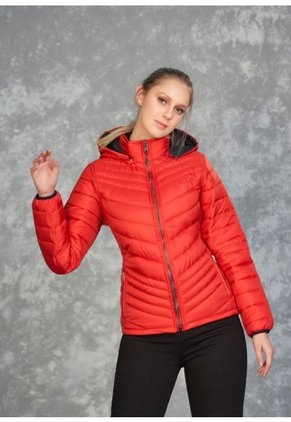 Chaqueta Mujer Corta Acolchada, Combinada Rojo-Negro Tellenzi Amelia