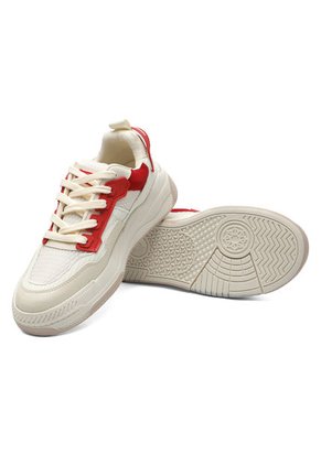 Tenis Sneakers Dama Beige-Rojo Tellenzi D711