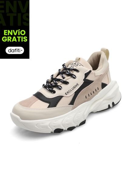 Tenis Sneakers Dama Beige-Negro Tellenzi 127