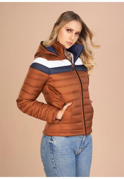 Chaqueta Mujer Corta Acolchada, Combinada Ocre Tellenzi Kasandra
