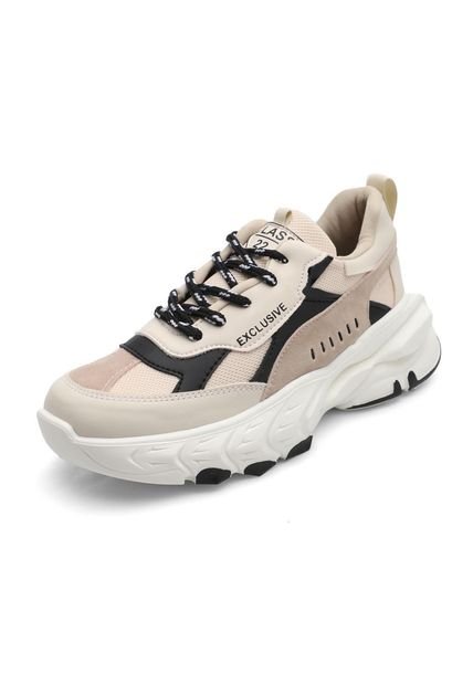 Tenis Sneakers Dama Beige-Negro Tellenzi 127