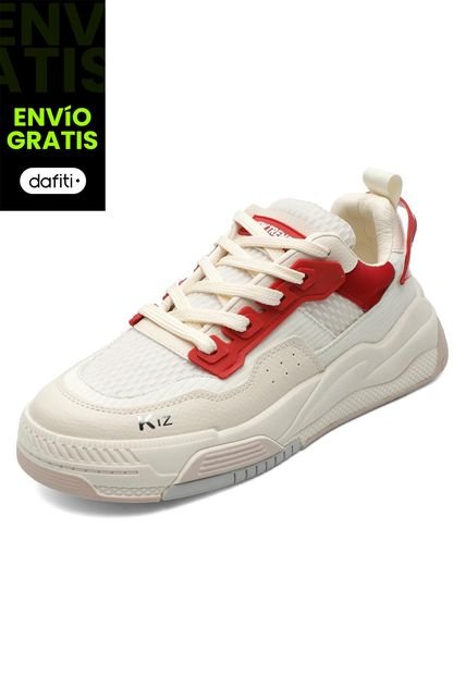 Tenis Sneakers Dama Beige-Rojo Tellenzi D711