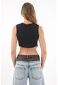 Tennis Camiseta Manga Sisa Con Espalda Crop Negra Para Mujer de Tennis