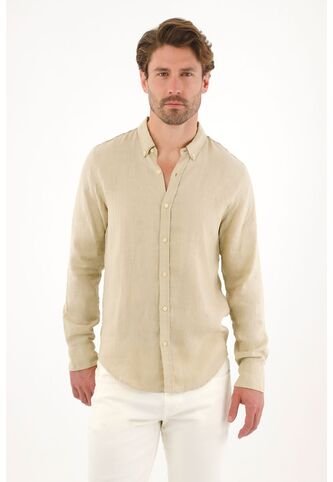 Camisa En 100% Lino Manga Larga Verde Para Hombre Tennis