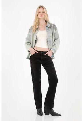 Tennis Jean Recto En Corduroy Con Efecto Vintage Negro Para Mujer