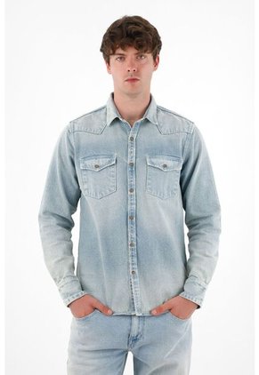 Tennis Camisa En Denim Con Bolsillos Azul Para Hombre