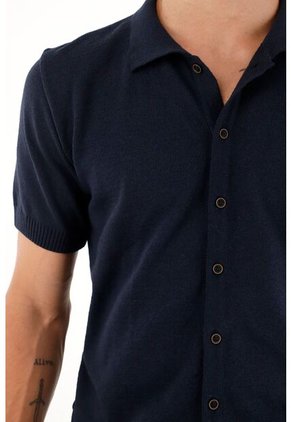 Camisa Tipo Polo Tejida Azul Para Hombre