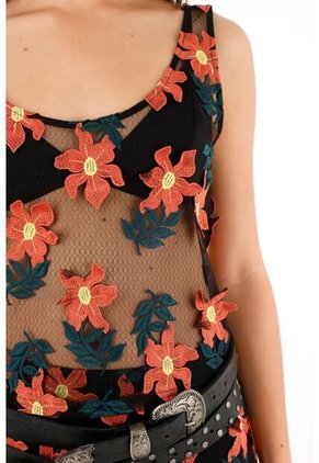 Tennis Camisa Manga Sisa Con Apliques De Flores 3D Para Mujer