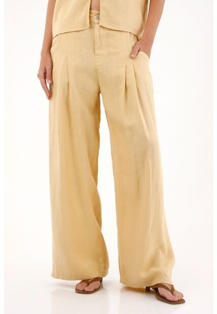 Tennis Pantalón Wide Leg De Tiro Alto Amarillo Para Mujer