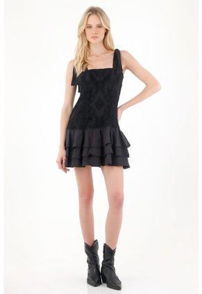 Tennis Vestido Corto Con Boleros Negro Para Mujer