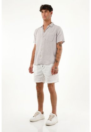Tennis Camisa Gris Manga Corta En 100% Lino Para Hombre