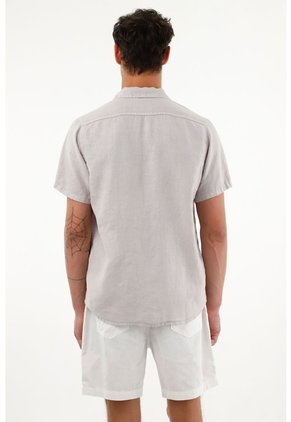 Tennis Camisa Gris Manga Corta En 100% Lino Para Hombre