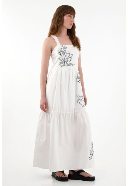 Tennis Vestido Amplio De Tiras Con Bordado Crudo Para Mujer