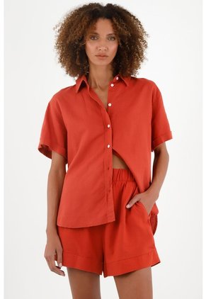 Camisa Manga Corta De Botones Para Mujer