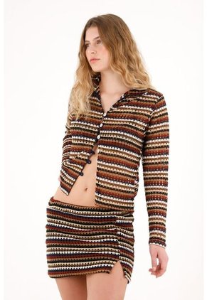 Tennis Camisa Ajustada En Tela Tejida A Rayas Para Mujer