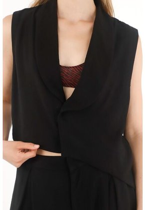 Tennis Chaleco Asimétrico Con Solapa Negro Para Mujer