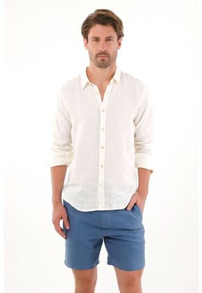 Tennis Bermuda En 100% Lino Azul Para Hombre