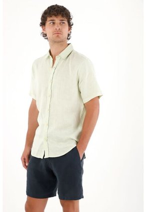 Tennis Camisa En 100% Lino Verde Para Hombre