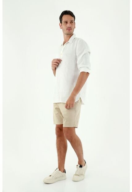 Bermuda Café Bordada Para Hombre