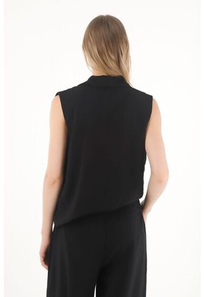 Tennis Chaleco Asimétrico Con Solapa Negro Para Mujer