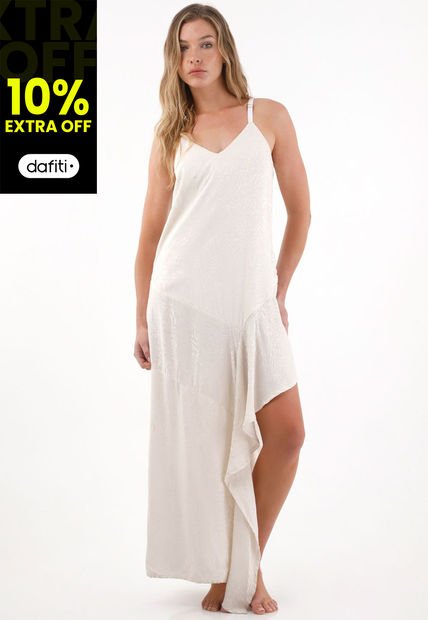 Vestido Largo Asimétrico De Animal Print Gris Para Mujer