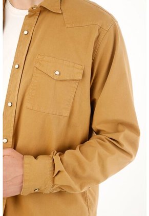 Camisa Café Manga Larga Para Hombre