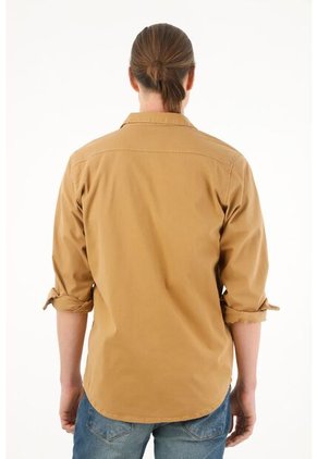 Camisa Café Manga Larga Para Hombre