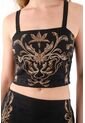 Tennis Camisa Crop De Tiras Bordada Negra Para Mujer de Tennis