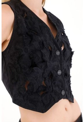 Tennis Chaleco Con Proceso Láser Bordado Negro Para Mujer