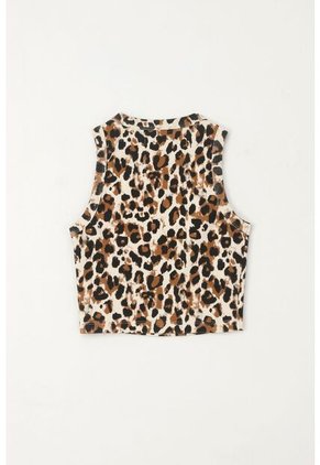 Camiseta Crop De Estampado Animal Print Para Niña
