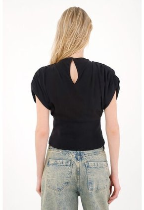 Tennis Camiseta Con Drapeado En Hombros Negra Para Mujer