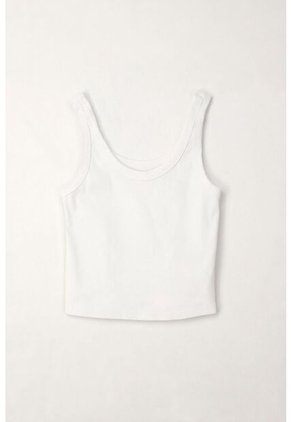Tennis Camiseta Crop En Rib Blanca De Ajuste Cómodo Para Mujer