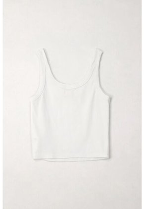 Tennis Camiseta Crop En Rib Blanca De Ajuste Cómodo Para Mujer