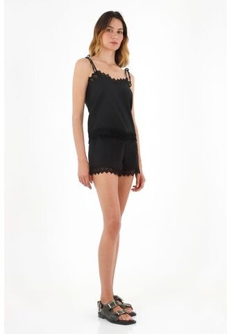 Tennis Bermuda Negra Con Detalles De Encaje Para Mujer Tennis