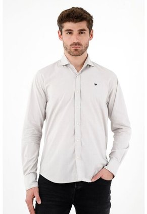 Camisa De Tela Preteñida Gris Para Hombre
