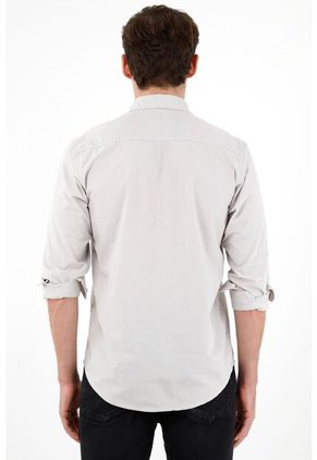 Camisa De Tela Preteñida Gris Para Hombre