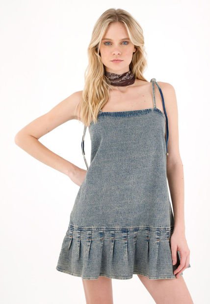 Vestido Corto En Denim Azul Para Mujer