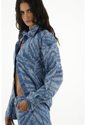 Chaqueta Estampada Azul Para Mujer